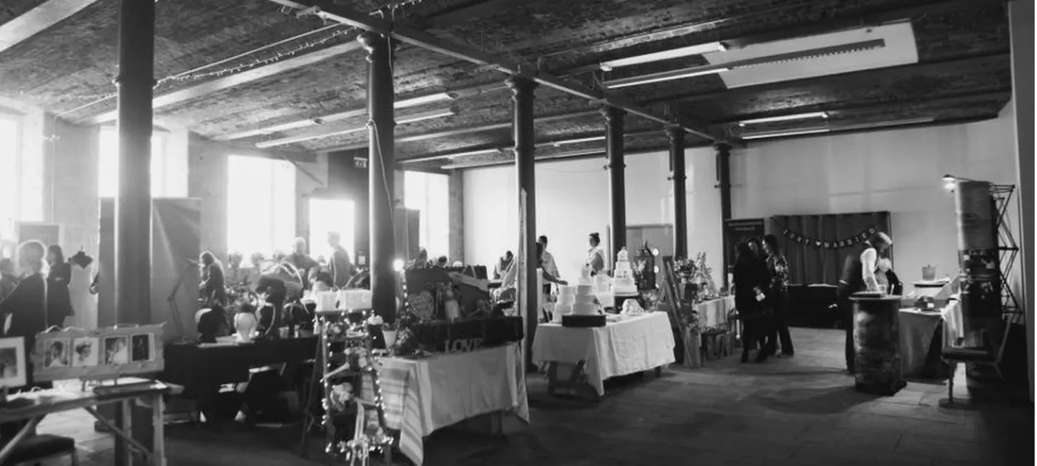 The industrial hall at The Arches in black and white
